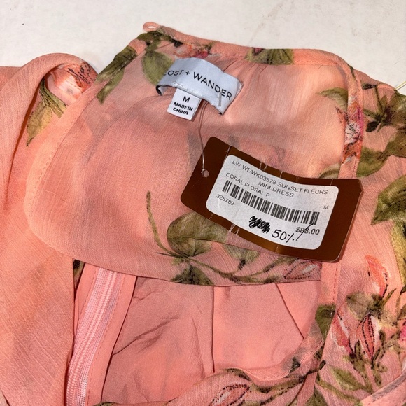 Lost + Wander Sunset Fleurs Mini Dress coral floral tiered ruffles medium - Picture 8 of 13